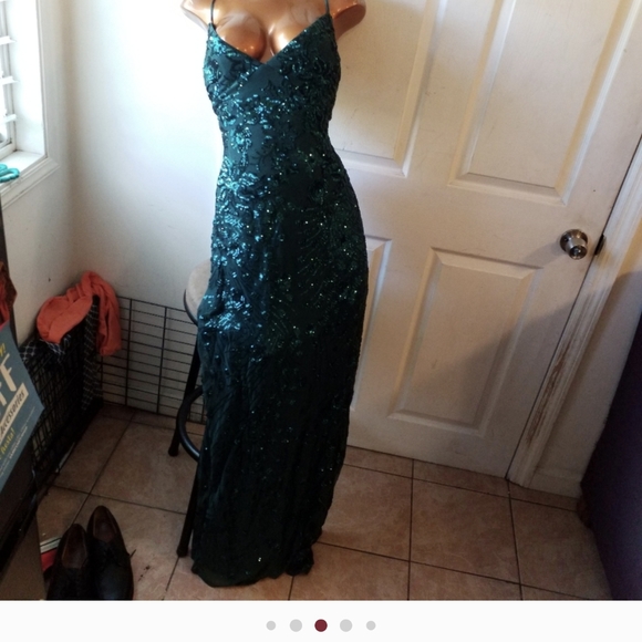 Lulus Photo Finish Forest Green Sequin Lace-Up Maxi Dress XL - Picture 4 of 13